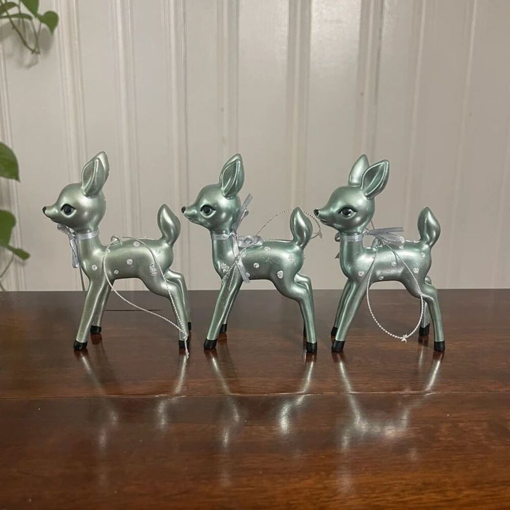 Wondershop 2023 Target Mint Green Retro Deer Fawn Christmas Ornaments Set Of 3